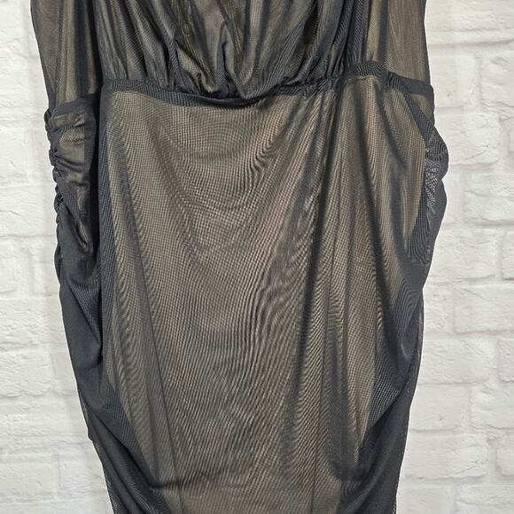 M Forever 21+ Black Sheer Mesh Ruffled Ruched Cocktail Dress Womens Plus Size 3X - Picture 3 of 12
